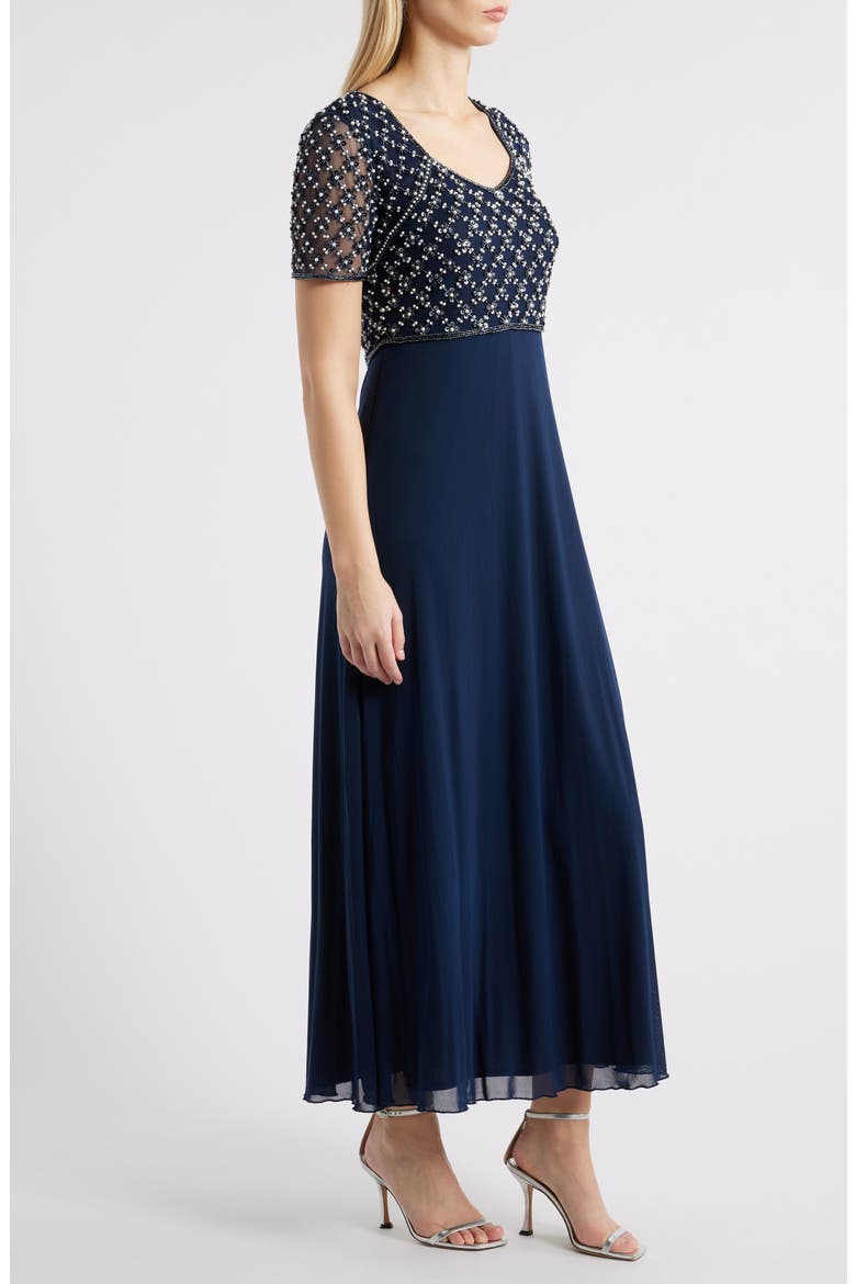 Faux Pearl Bodice Gown, Alternate, color, NAVY 410