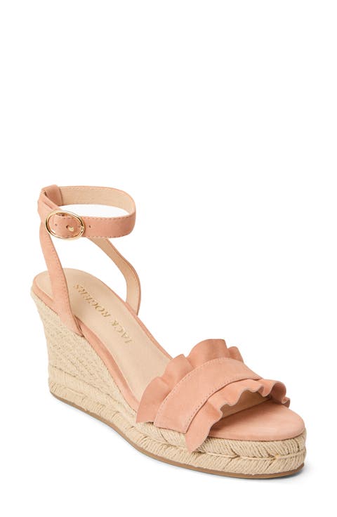 Rozette Ruffle Espadrille Ankle Strap Platform Wedge Sandal (Women)