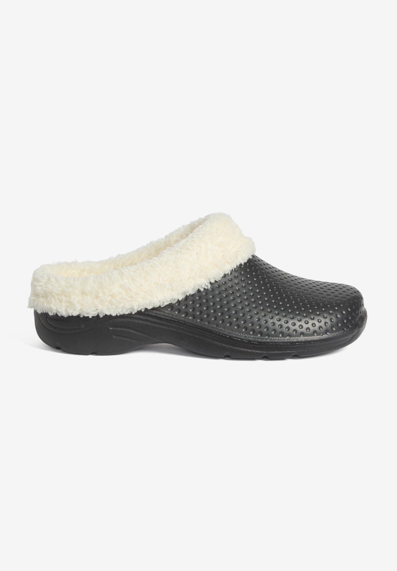 The Fur Lined Slip On Rubber Clog Mule, Alternate, color, BLACK