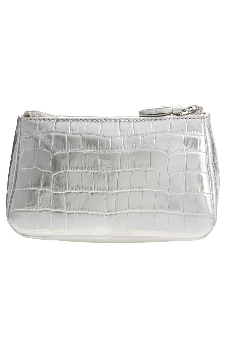 MZ Wallace Small Luna Croc Embossed Metallic Leather Cosmetic Pouch, Alternate, color, Silver Croc Effect