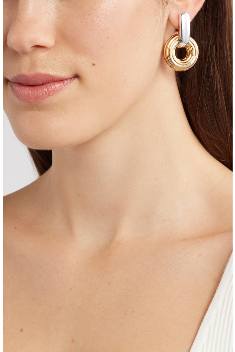 Doorknocker Drop Earrings, Alternate, color, LIGHT BRASS / LIGHT SILVER