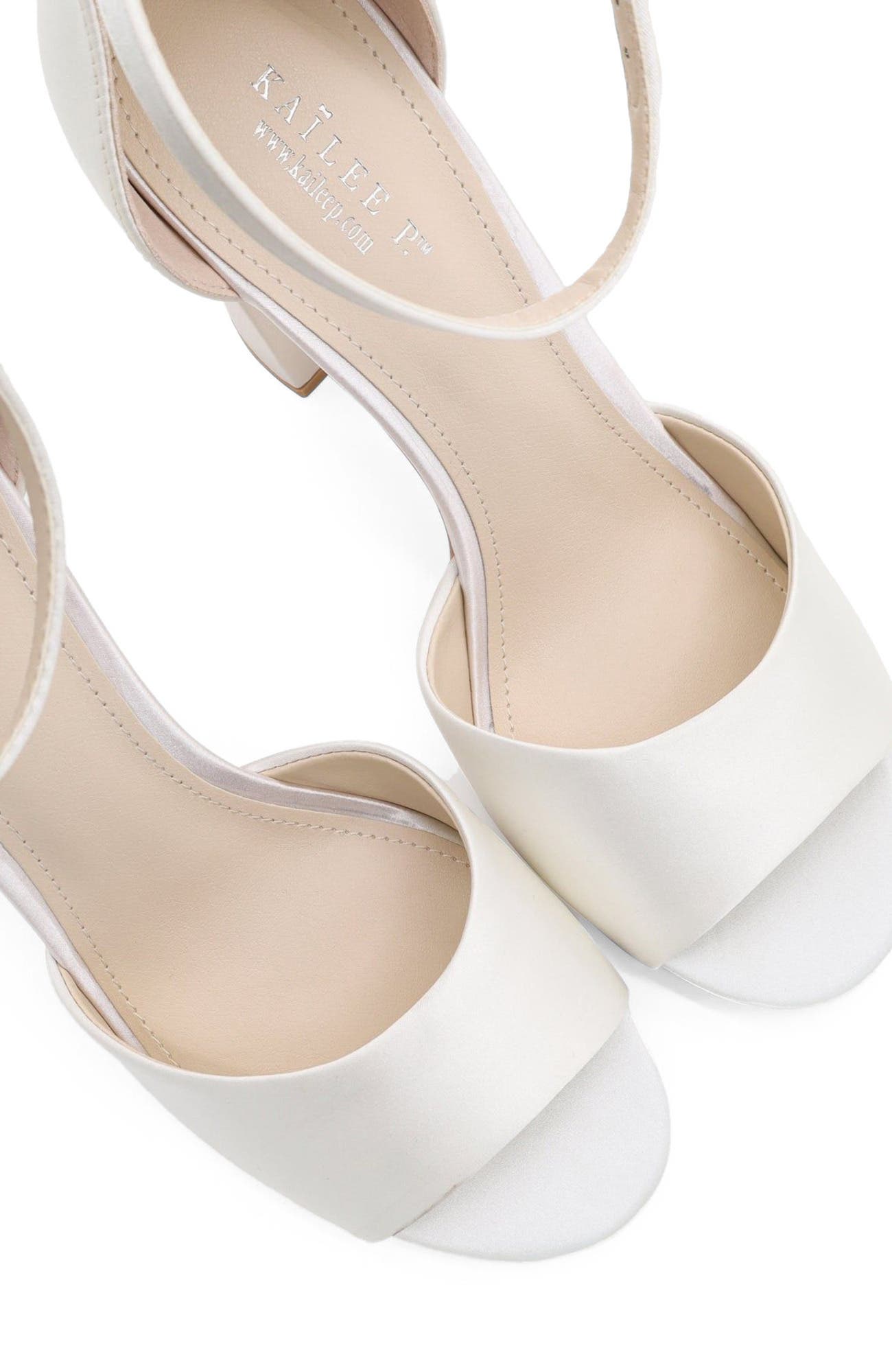 Kailee P Sasha Satin Block Heel Wedding Sandals, Alternate, color, White