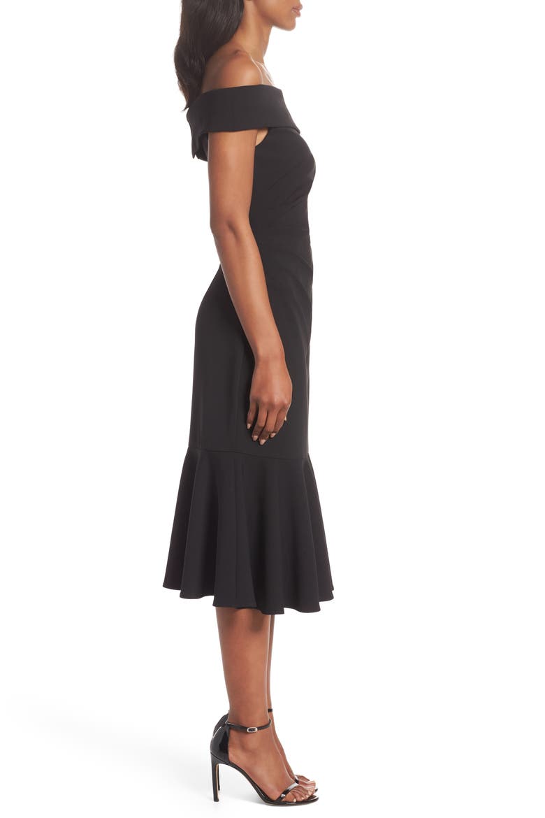 Off the Shoulder Midi Dress, Alternate, color, BLACK