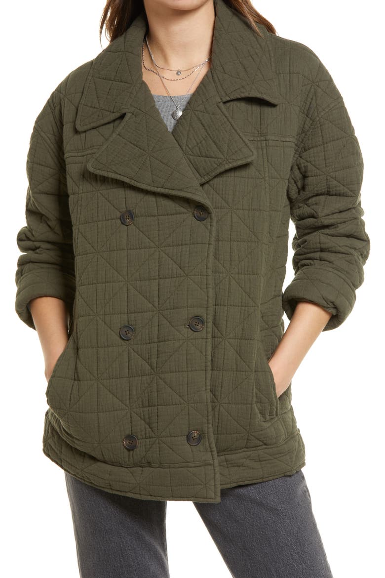 Double Breasted Diamond Quilted Cotton Jacket, Alternate, color, OLIVE SARMA