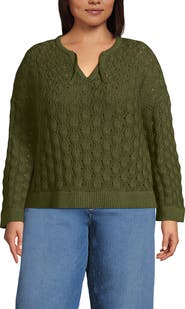 Lands' End Plus Size Drifter Tie Notch Neck Sweater