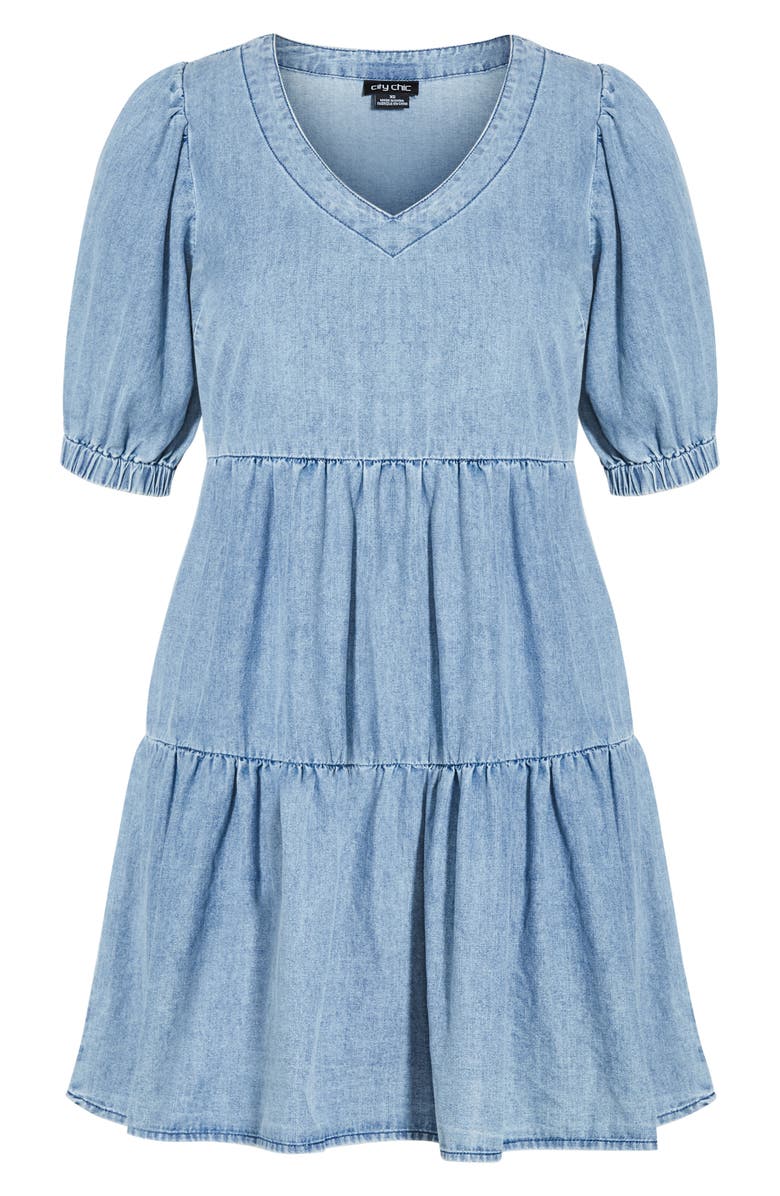 City Chic Coastal Tiered Nonstretch Denim Dress, Alternate, color, 