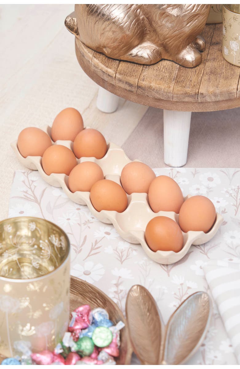 Gallerie II 12-Section Easter Egg Decorative Stoneware Serving Platter Plate 11.75", Alternate, color, Beige