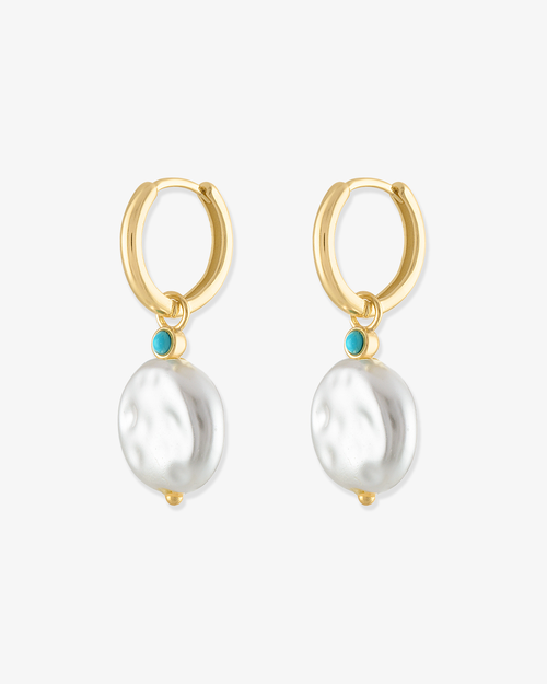 Ben Oni Faux Pearl And Turquoise Huggie Hoops