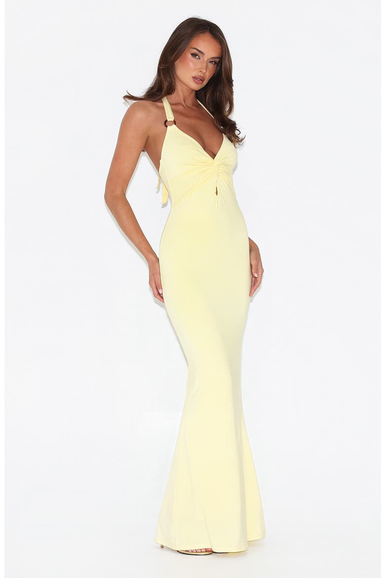 Zeneva Twist Front Evening Dress, Alternate, color, LEMON