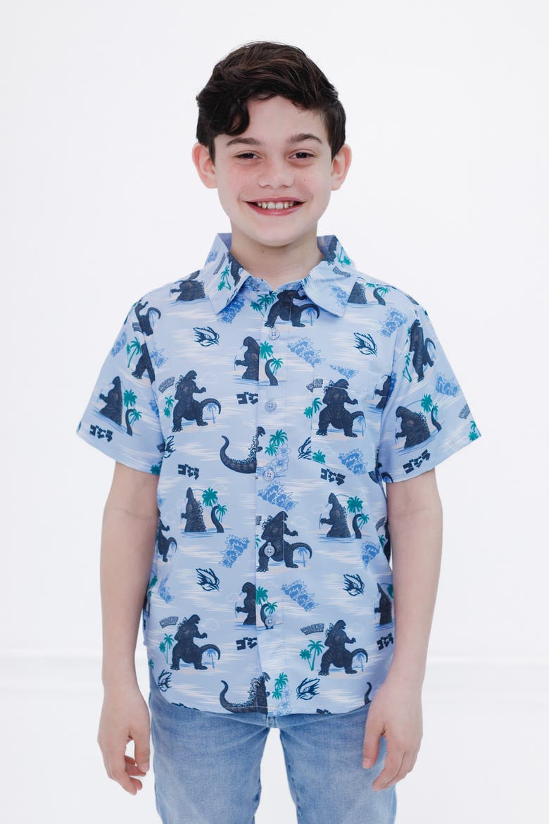 Hawaiian Button-Down Shirt, Alternate, color, Light Blue Palms