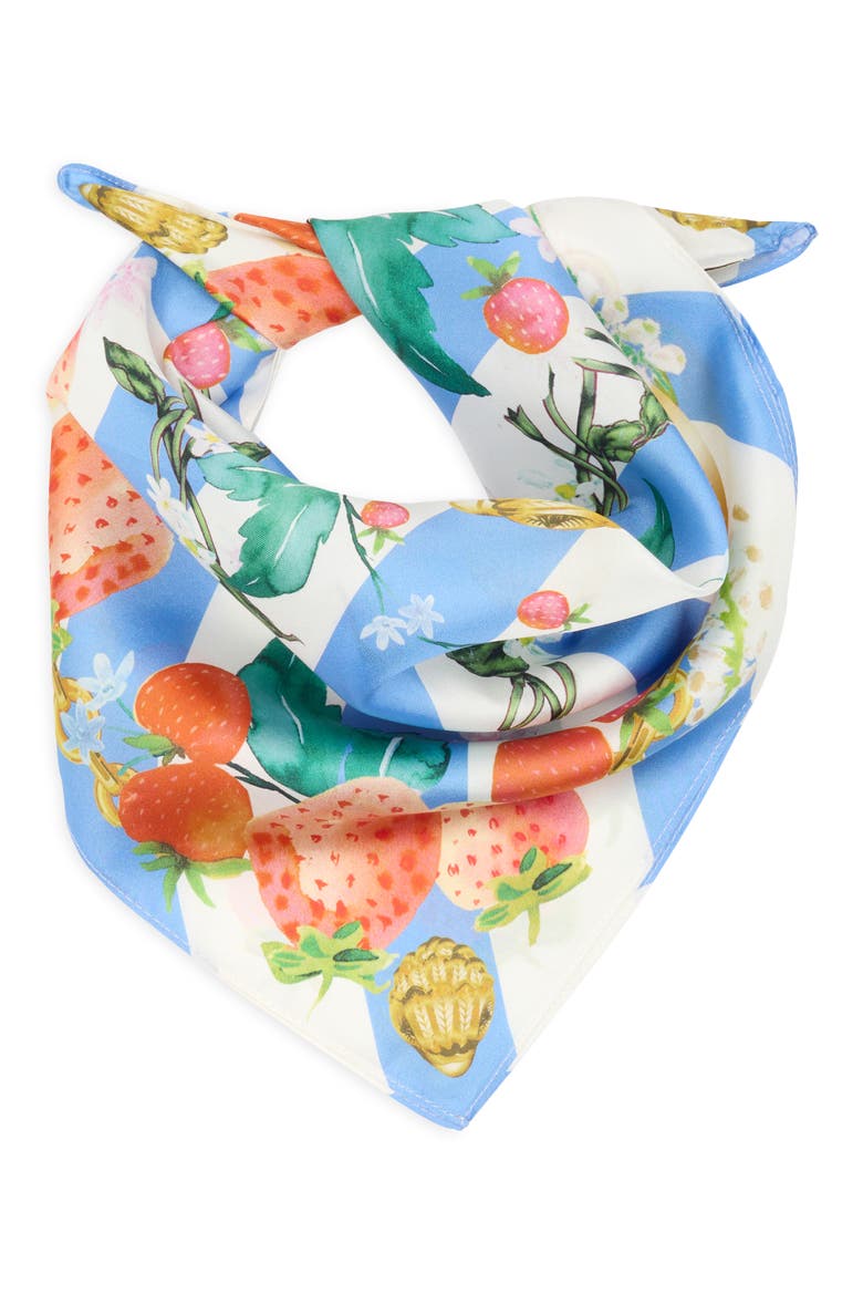 Strawberry Stripe Print Silk Square Scarf, Alternate, color, PERIWINKLE BLUE