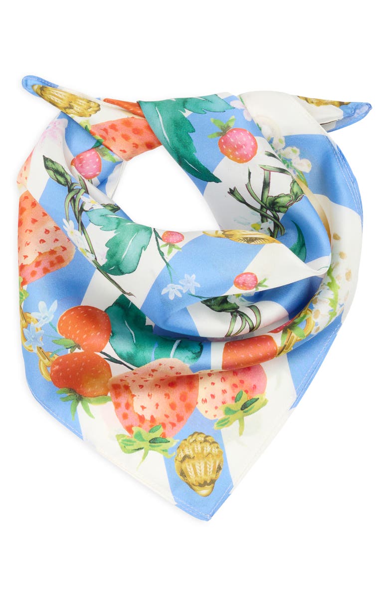 Kurt Geiger London Strawberry Stripe Print Silk Square Scarf, Alternate, color,