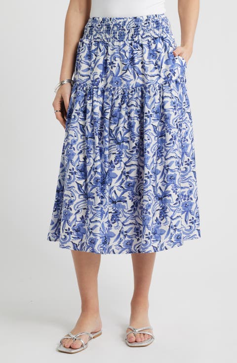 Tiered Print Midi Skirt