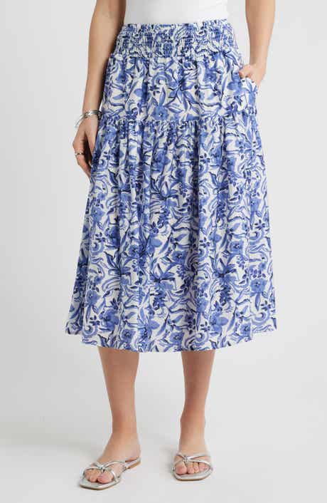 Tiered Print Midi Skirt