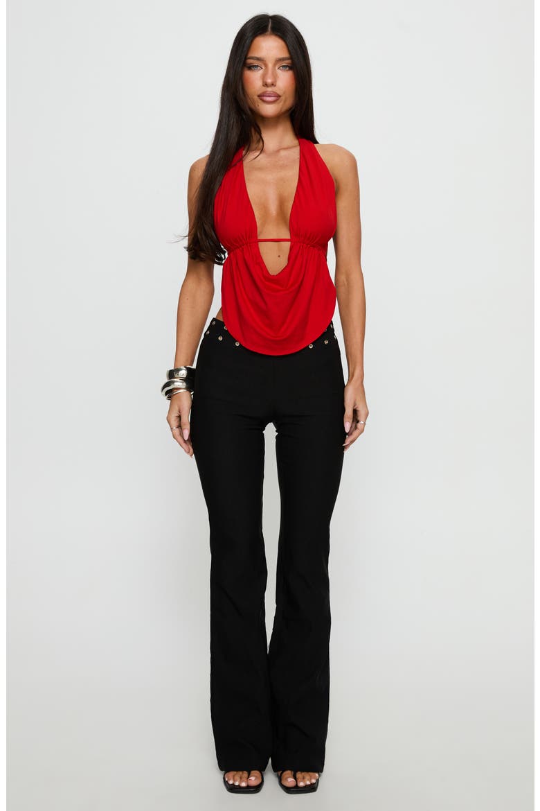 Yevina Grommet Waist Low Rise Flare Pants, Alternate, color, BLACK