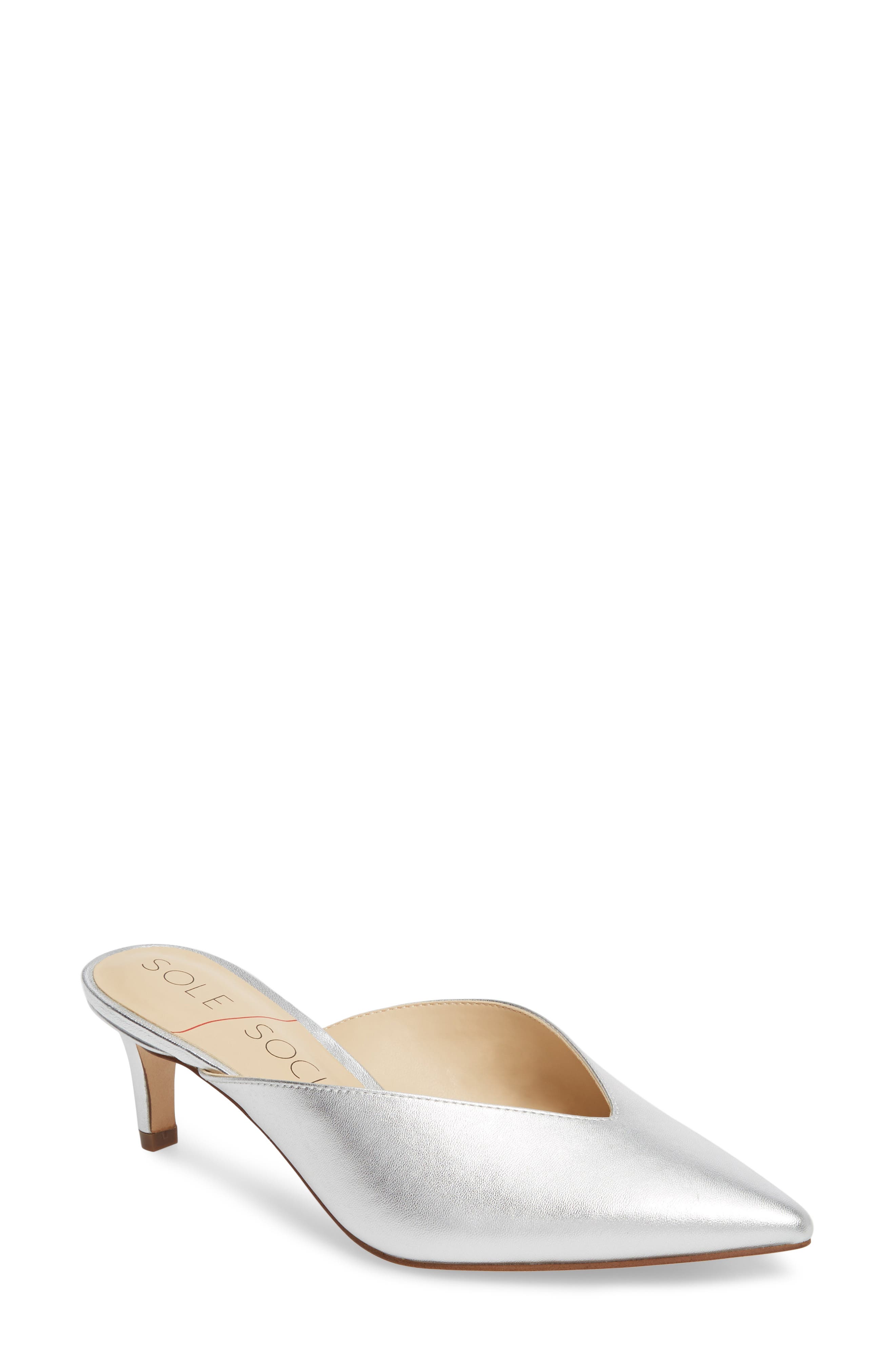 Maleah Pointy Toe Mule, Main, color, PLATINUM