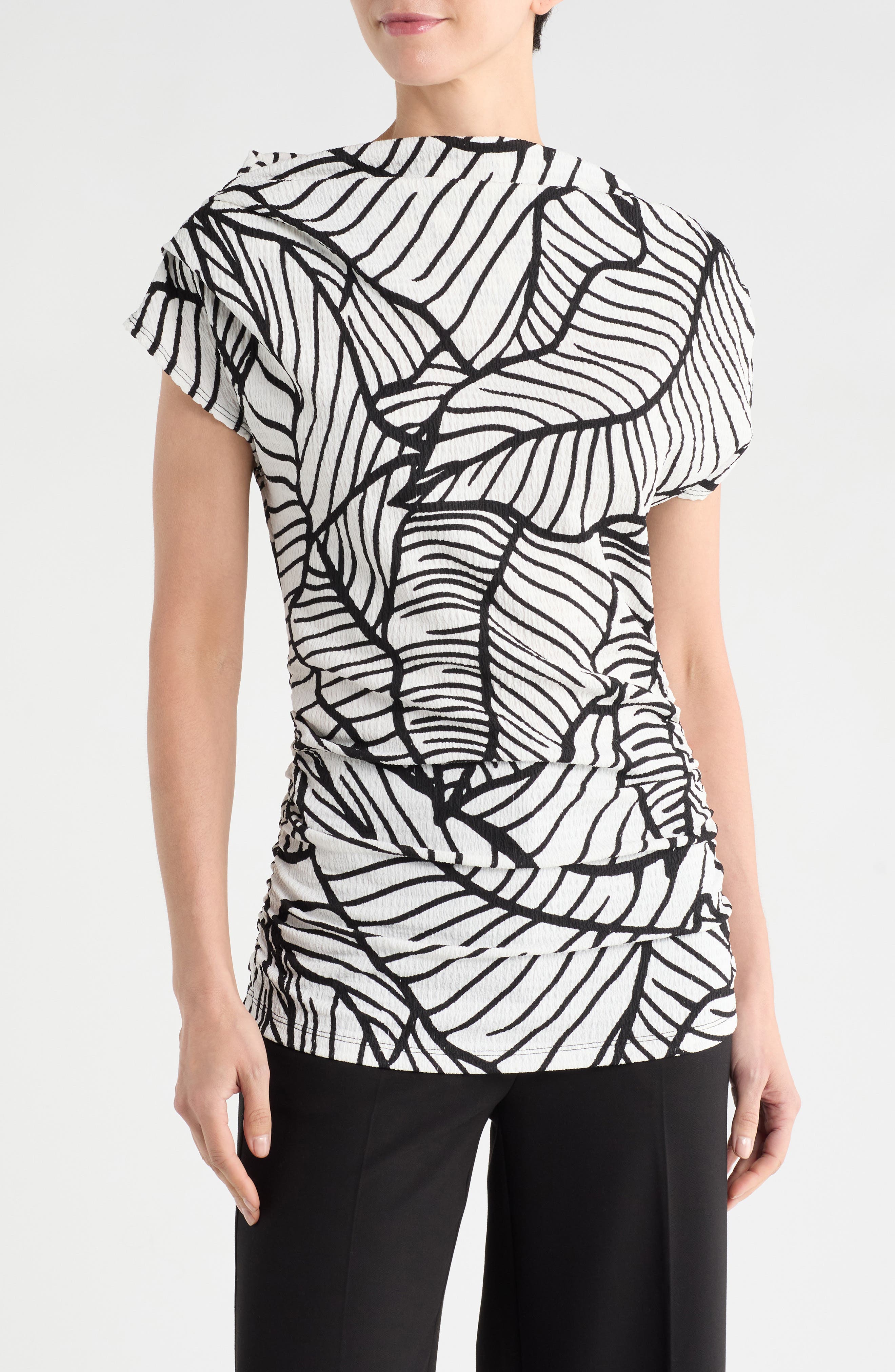 Renee C Cowl Neck Cap Sleeve Top