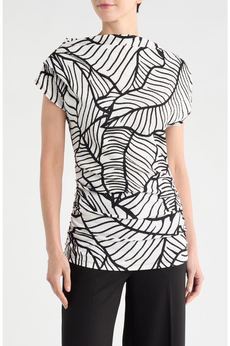 Cowl Neck Cap Sleeve Top, Main, color, WHITE AND BLACK