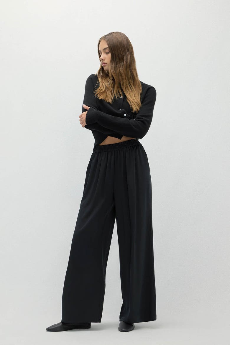 Evan Silk Wide Leg Pant, Main, color, Black