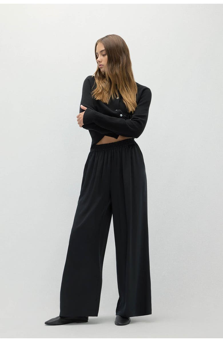 NAKED CASHMERE Evan Silk Wide Leg Pant, Main, color, Black
