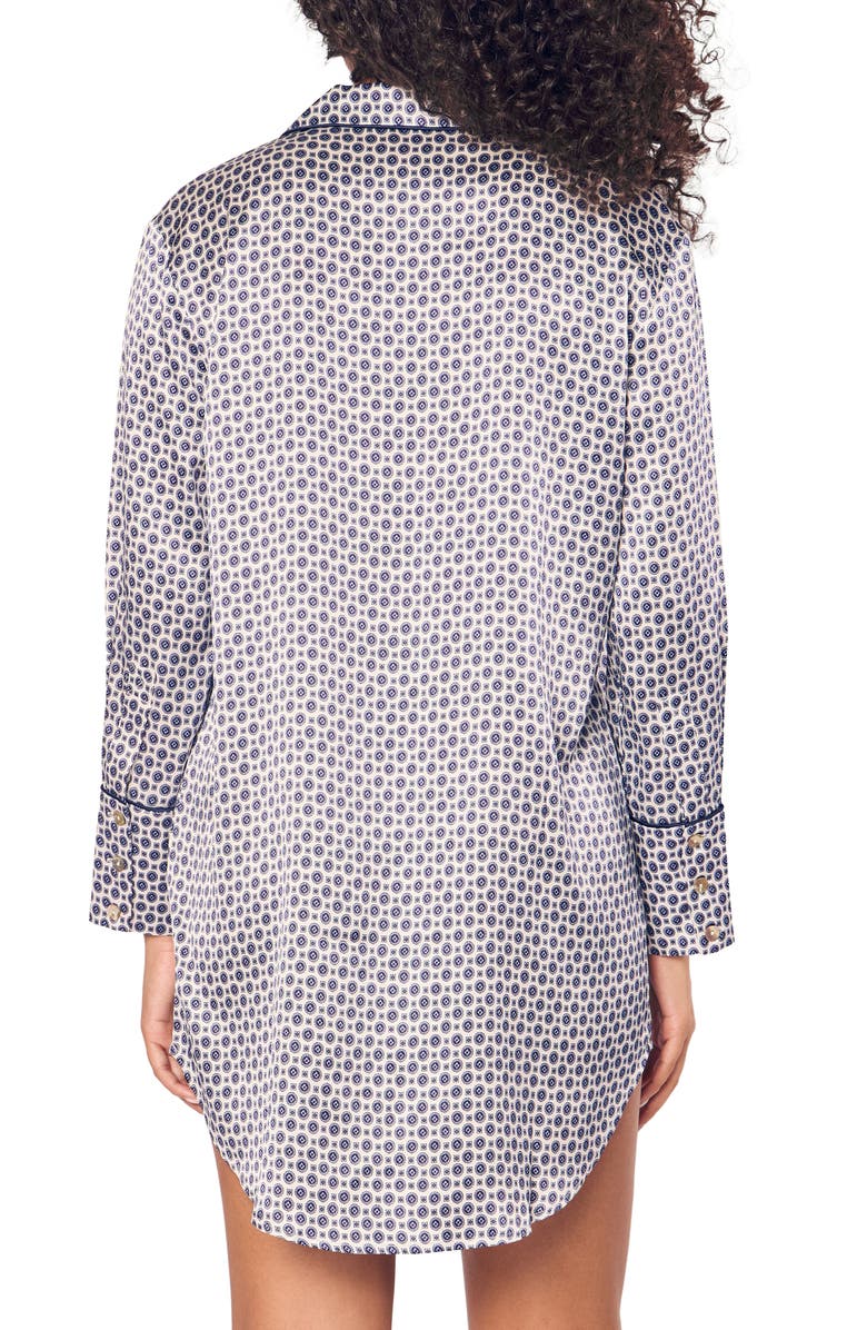 Petite Plume Medallion Print Mulberry Silk Nightshirt, Alternate, color, Navy