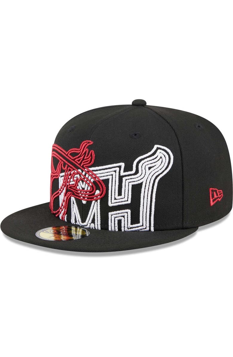 New Era Men's New Era  Black Miami Heat Game Day Hollow Logo Mashup 59FIFTY Fitted Hat, Alternate, color, Black