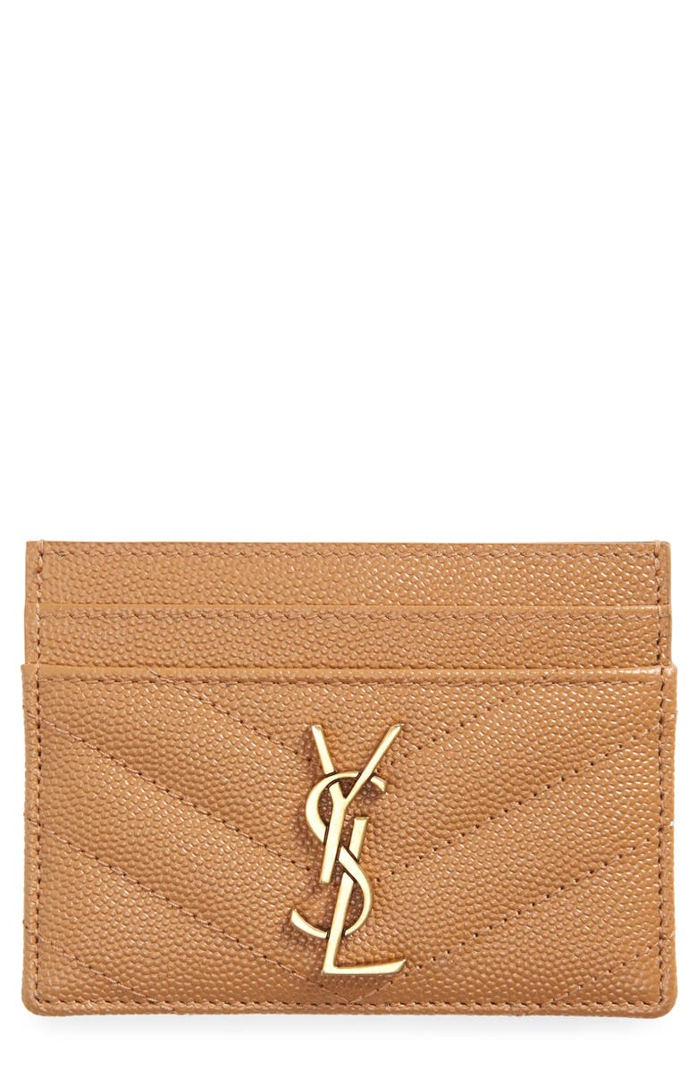 Saint Laurent Monogramme Pebbled Calfskin Card Case, Main, color, 