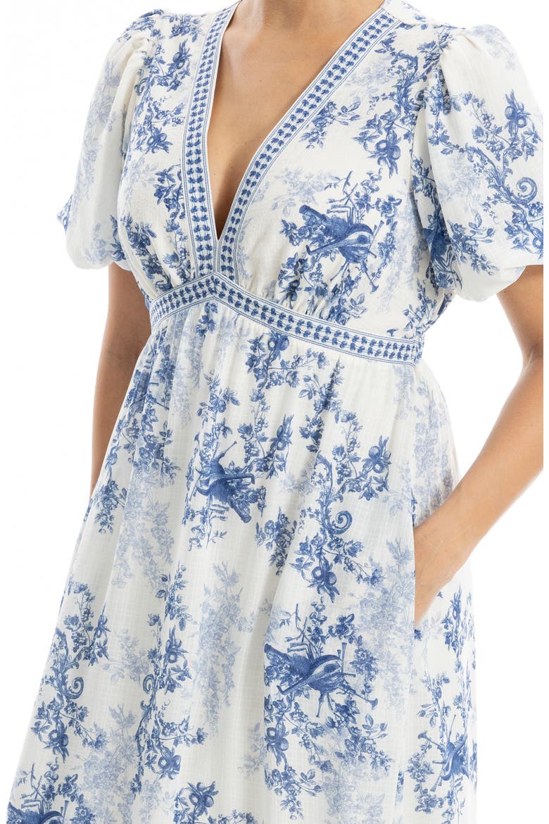 Flutter Sleeve Empire Waist Maxi Dress, Alternate, color, BLUE/ CREAM EDGY FIDDLERS