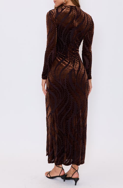 Vici Collection Sedona Velvet Burnout Long Sleeve Maxi Dress In Brown