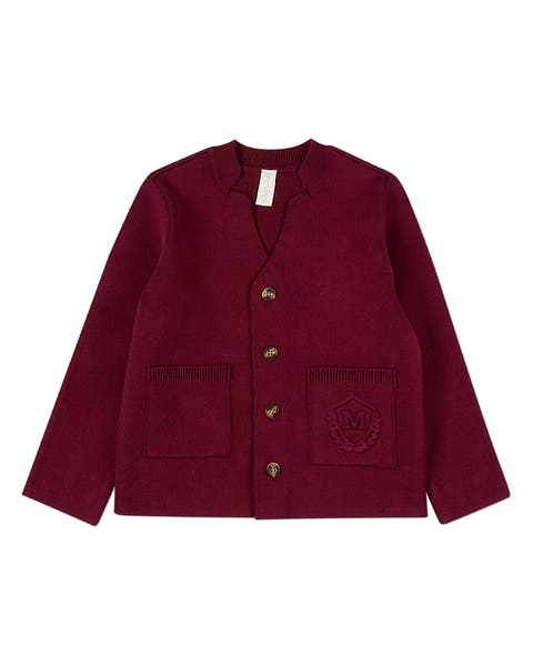 2-Pocket Button-Down Cardigan With Raised Crest
