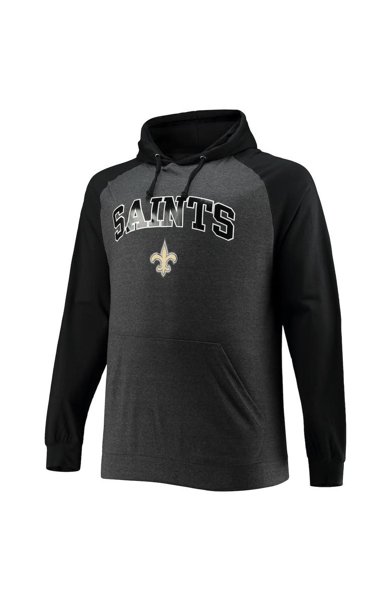 FANATICS Men's Fanatics Branded Black/Heathered Charcoal New Orleans Saints Big & Tall Lightweight Raglan Pullover Hoodie, Alternate, color, 