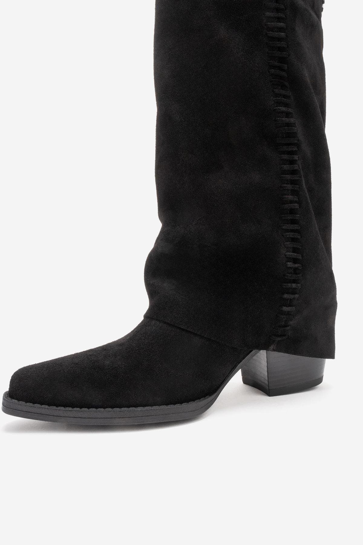 Forever & Always Shoes Clementina Leather Western Boot, Alternate, color, Black Suede Leather