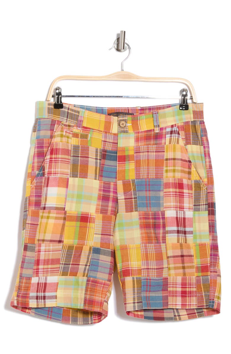 Vintage 1946 Acid Wash Patchwork Madras Plaid Shorts, Alternate, color, 