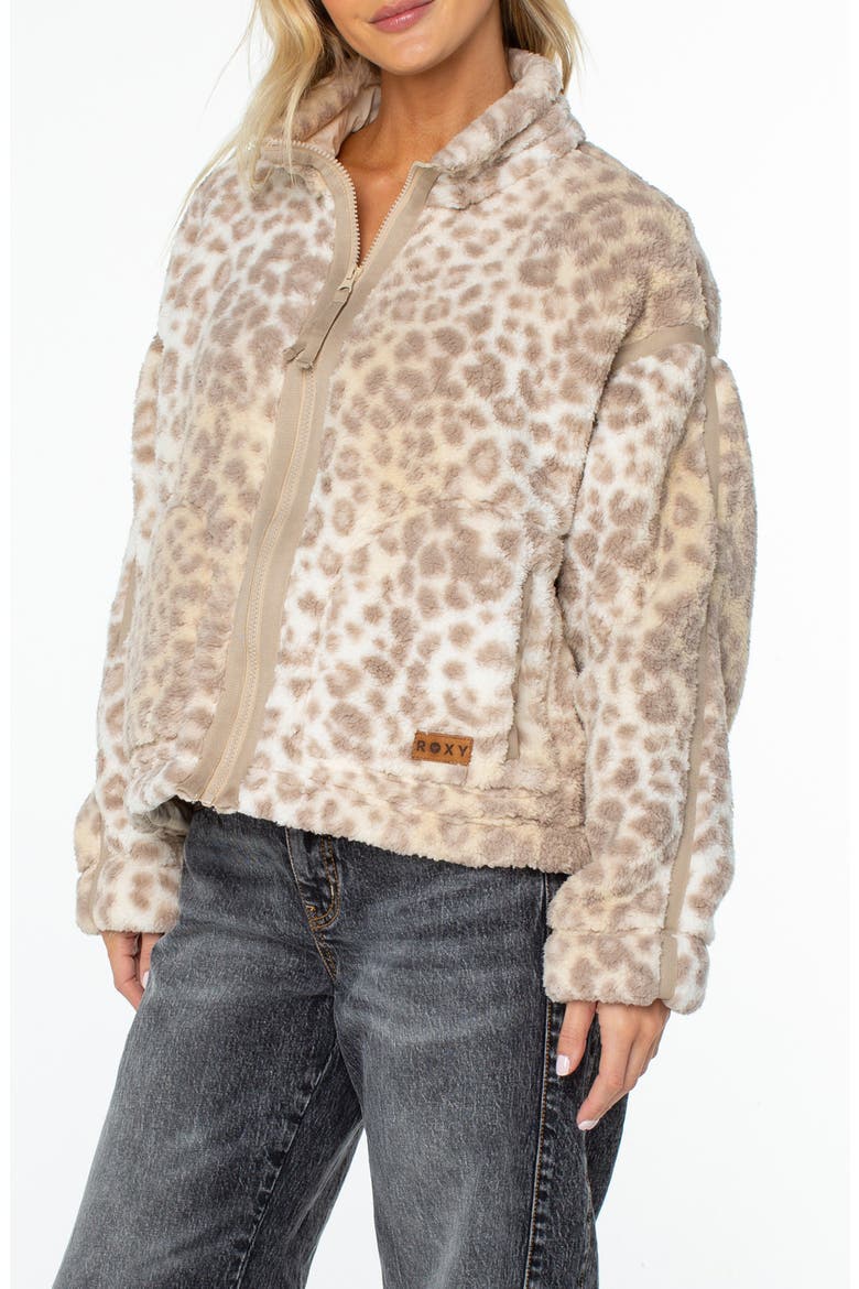 Wurlie Leopard Print High Pile Fleece Jacket, Alternate, color, VANILLA IC