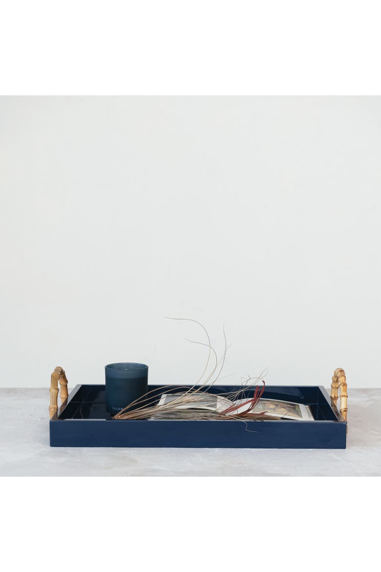 Wide Nautical wood Tray, Navy, Alternate, color, Blue