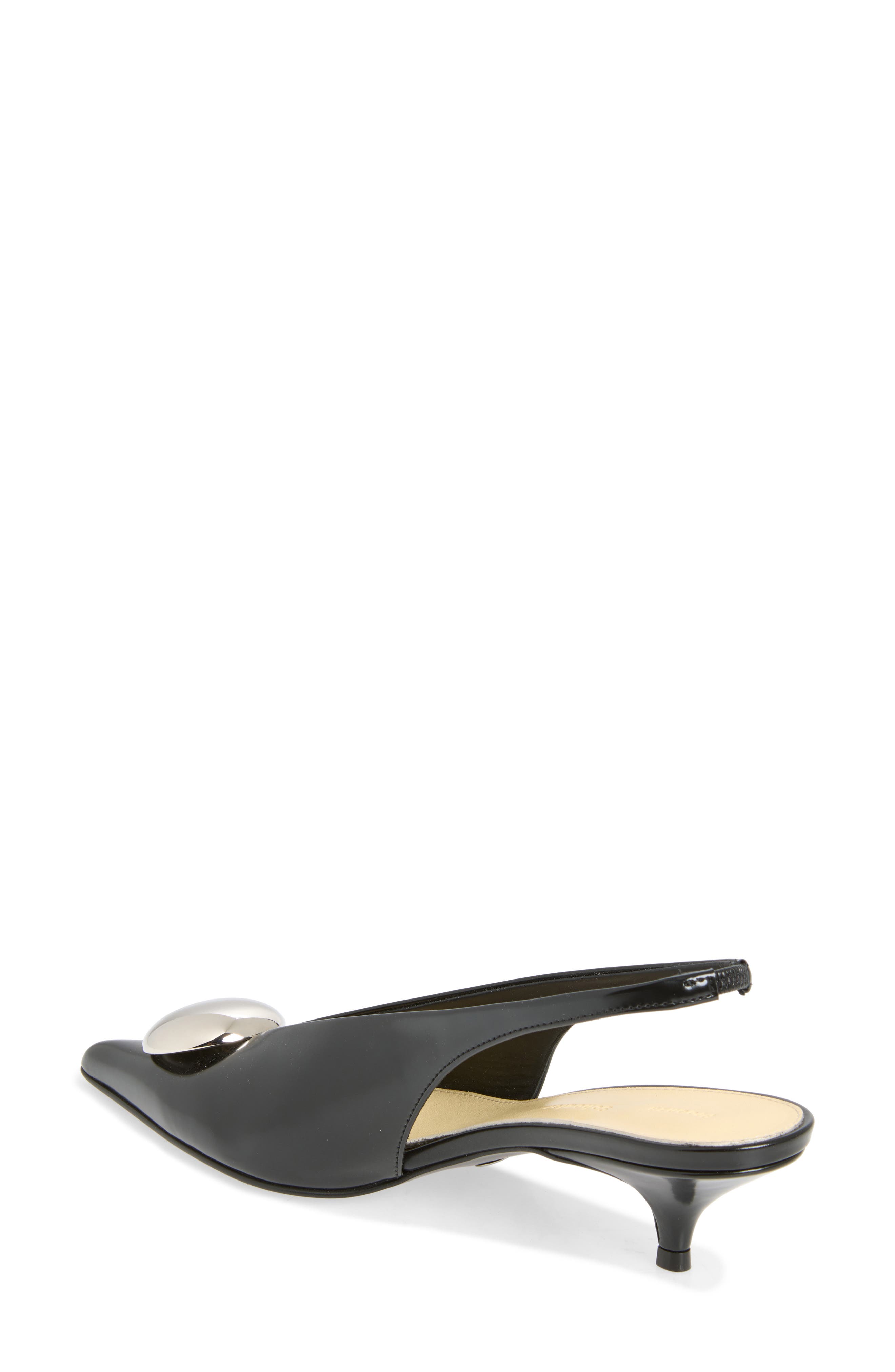 Dome Slash Kitten Heel Pointed Toe Slingback Pump, Alternate, color, BLACK