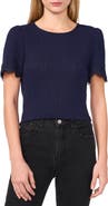 CeCe Pointelle Stitch Scalloped Cuff Cotton Blend Top