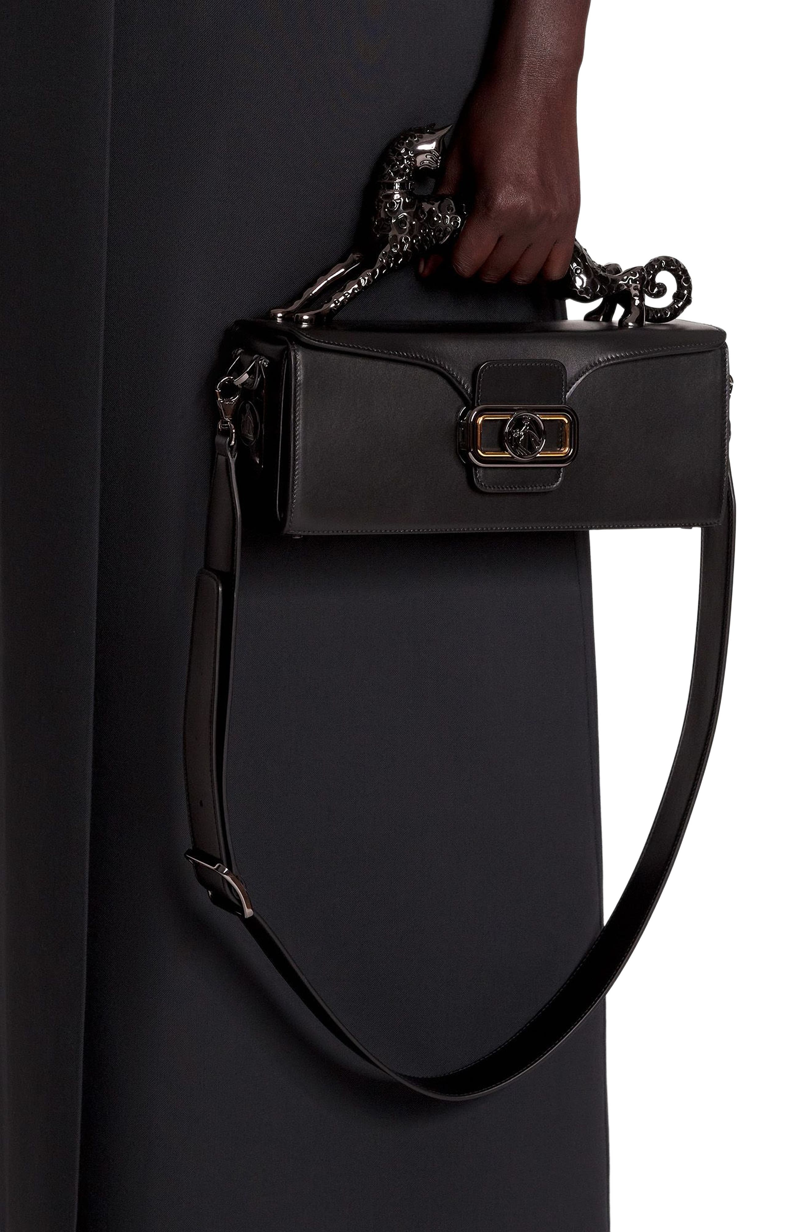 Lanvin Medium Pencil Cat Leather Bag, Alternate, color, Black