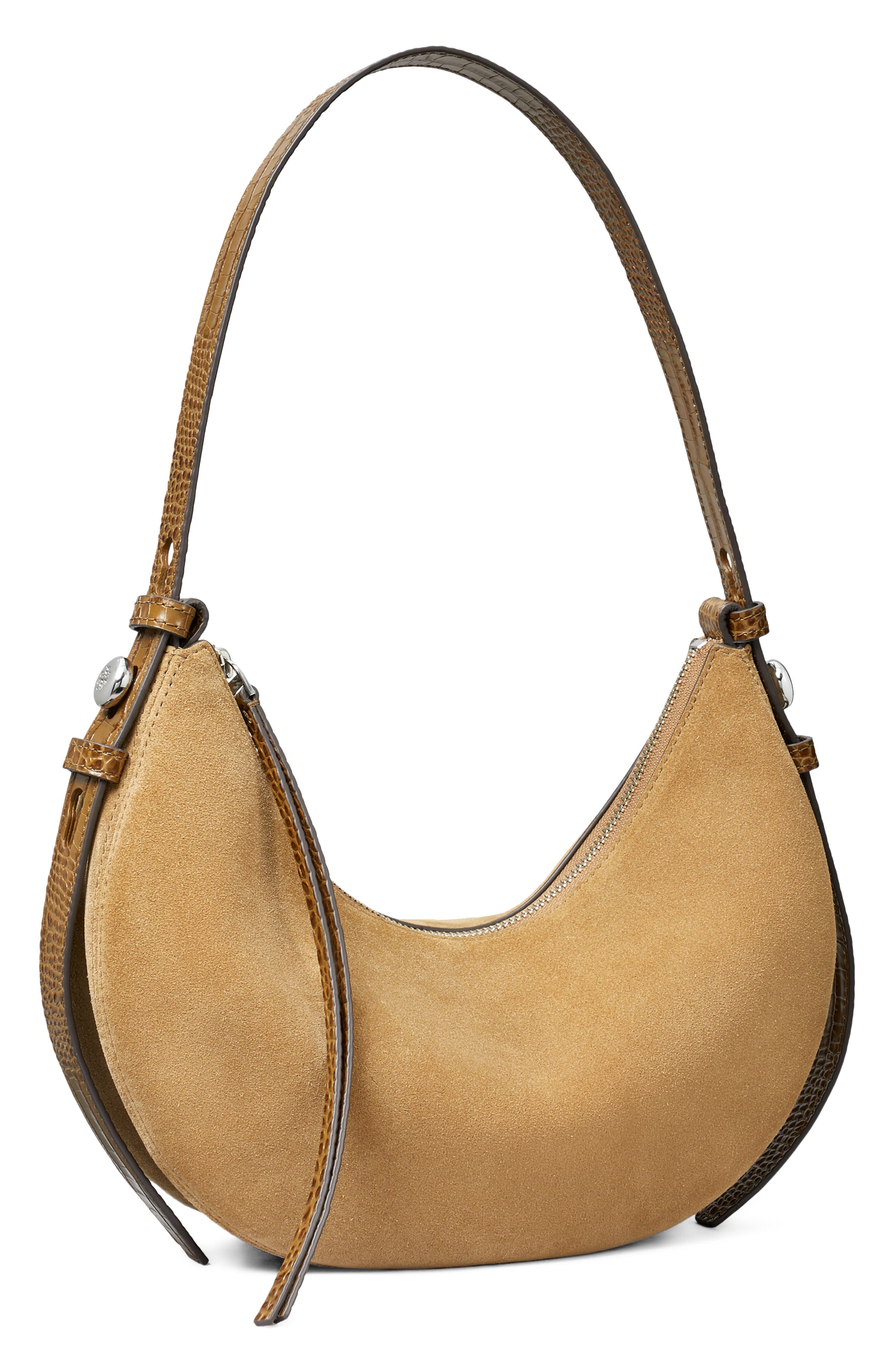 Romy Suede Half Moon Shoulder Bag, Alternate, color, STONE