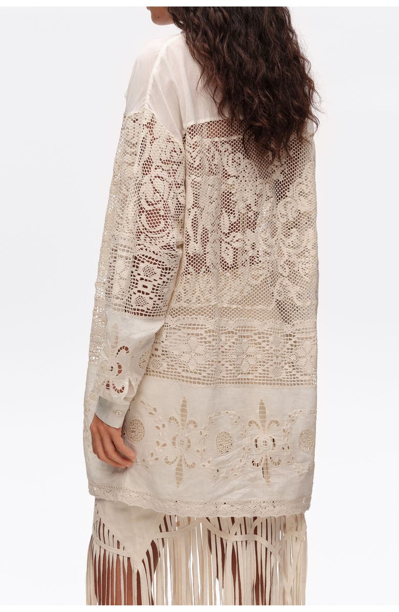 Bimba y Lola Oversize Lace Patchwork Shirt, Alternate, color, Ecru