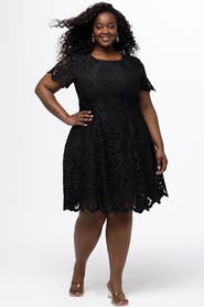 Celebrations by Sydney's Closet Lace Plus Size Party Dress with Cap Sleeve