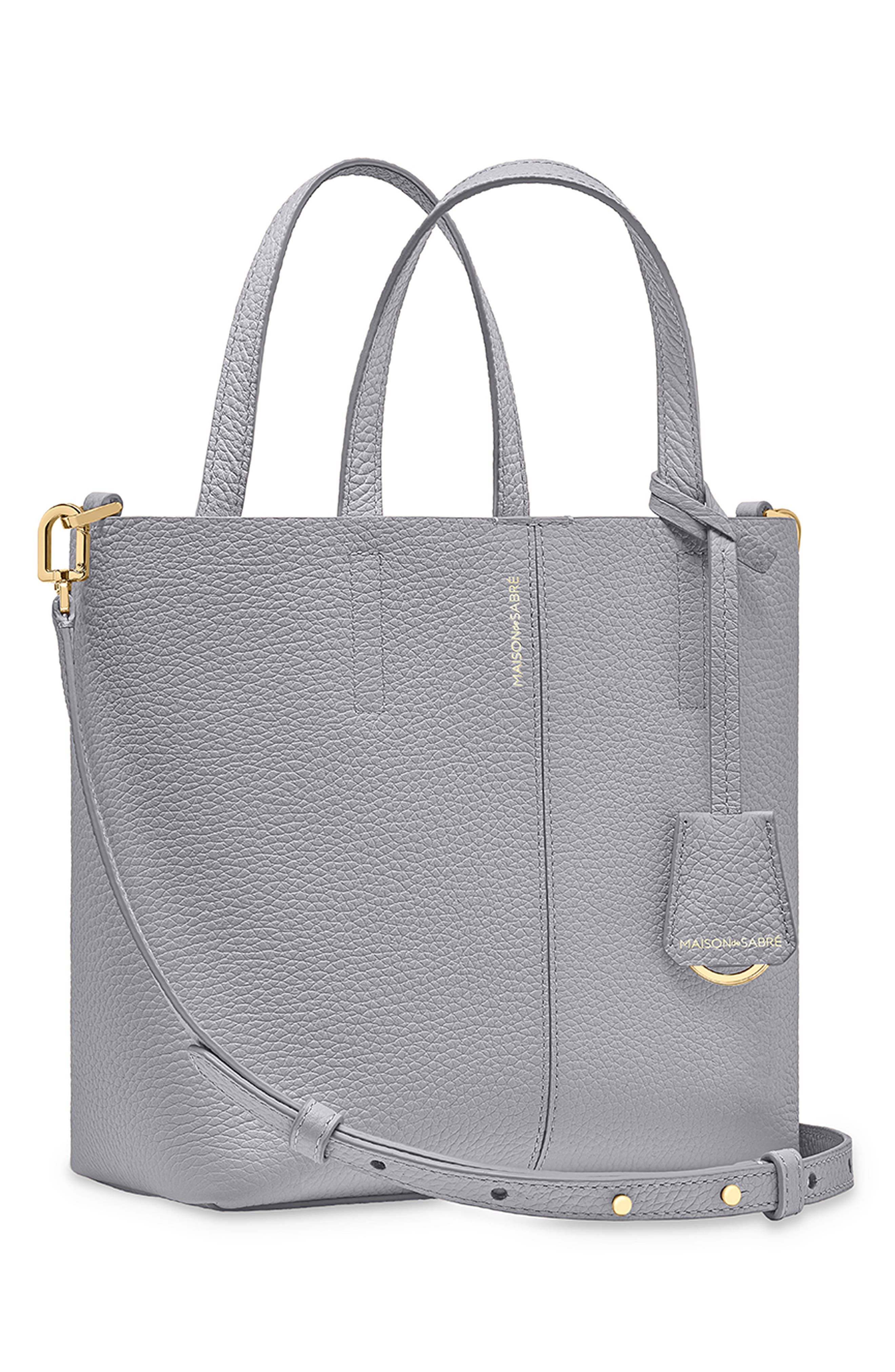 Small Leather Soft Tote, Alternate, color, Dove Grey