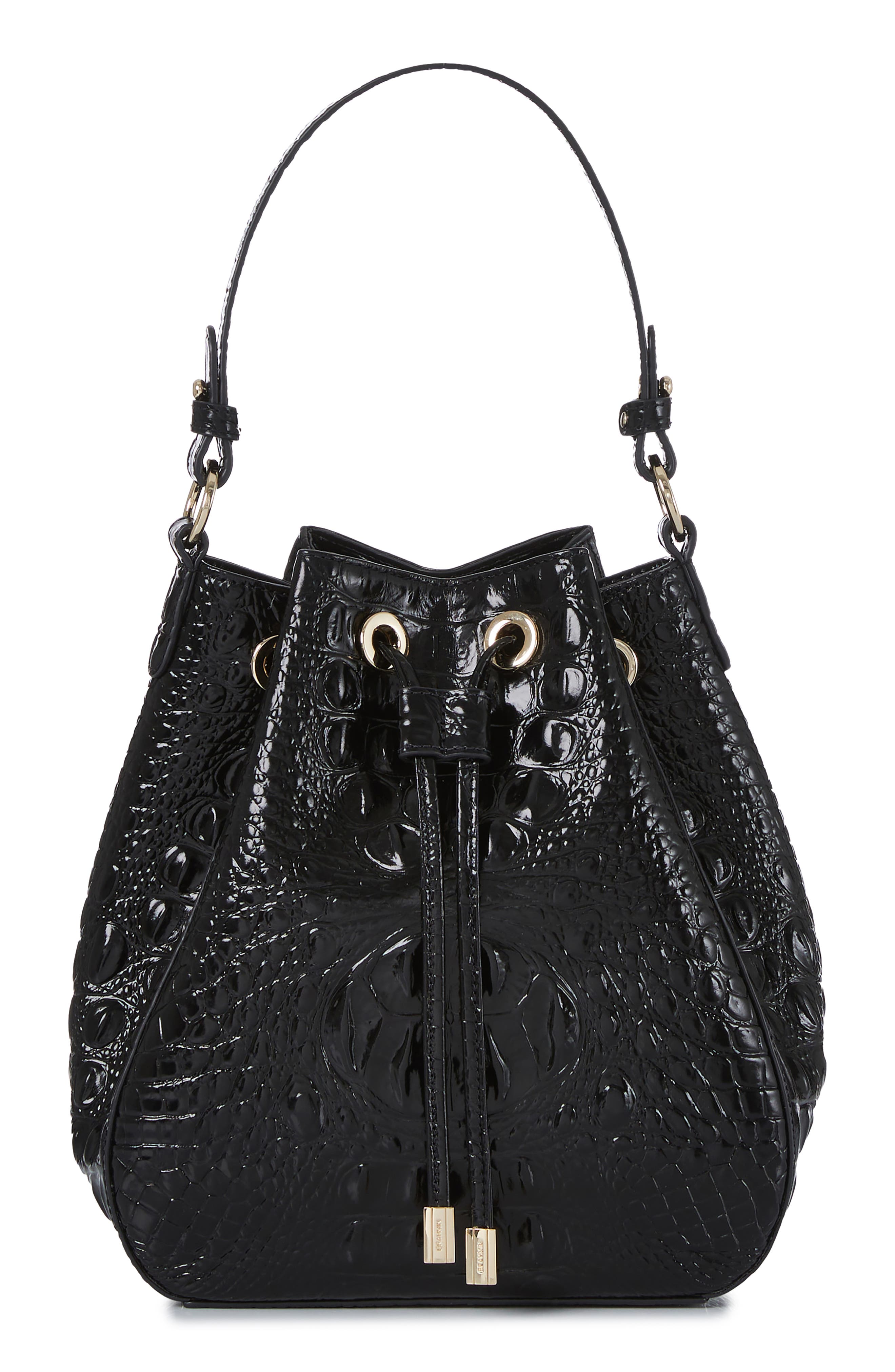 Brahmin Melinda Croc Embossed Leather Bucket Bag, Main, color, 