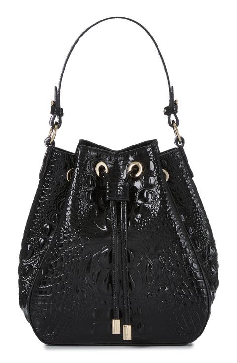 Melinda Croc Embossed Leather Bucket Bag