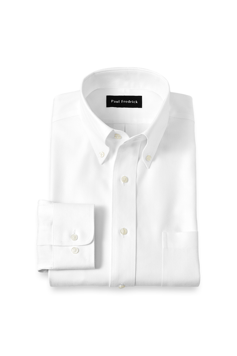 Non-iron Cotton Herringbone Button Down Collar Dress Shirt, Main, color, White