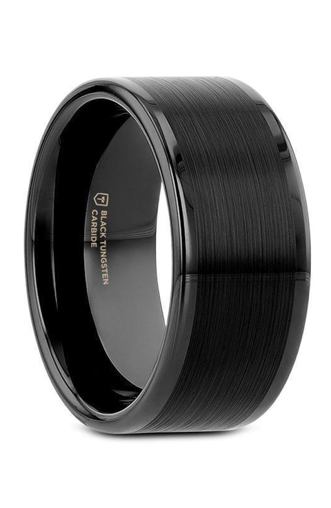 Vulcan Flat Tungsten Ring With Brushed Center and Polished Edges