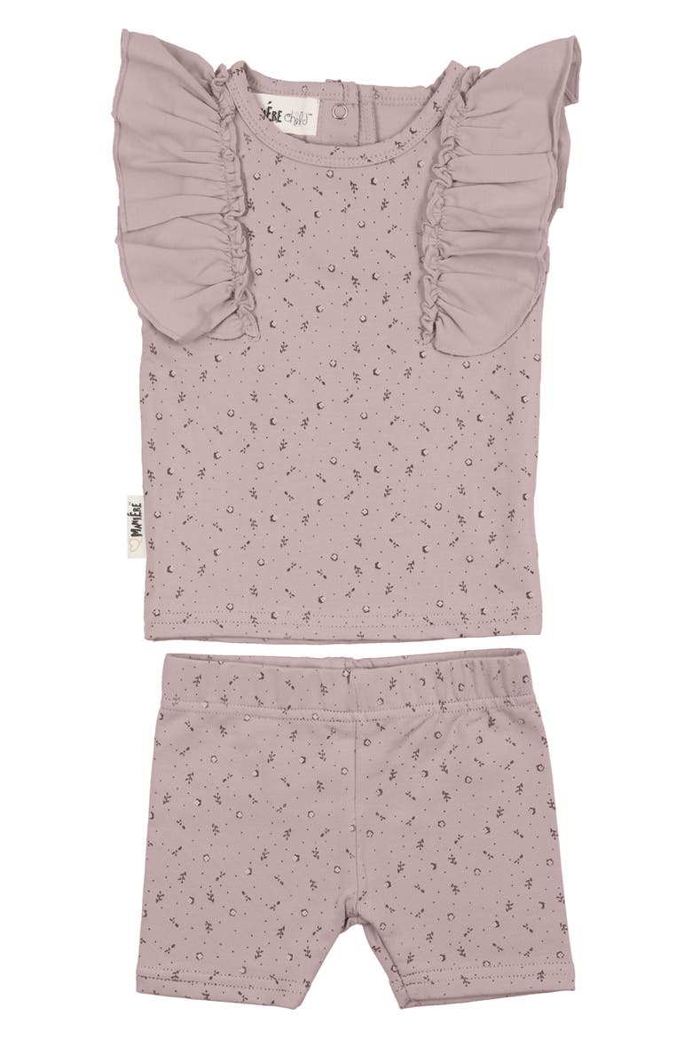 Petals & Polka Dots Flutter Sleeve Top & Shorts Set, Main, color, MAUVE