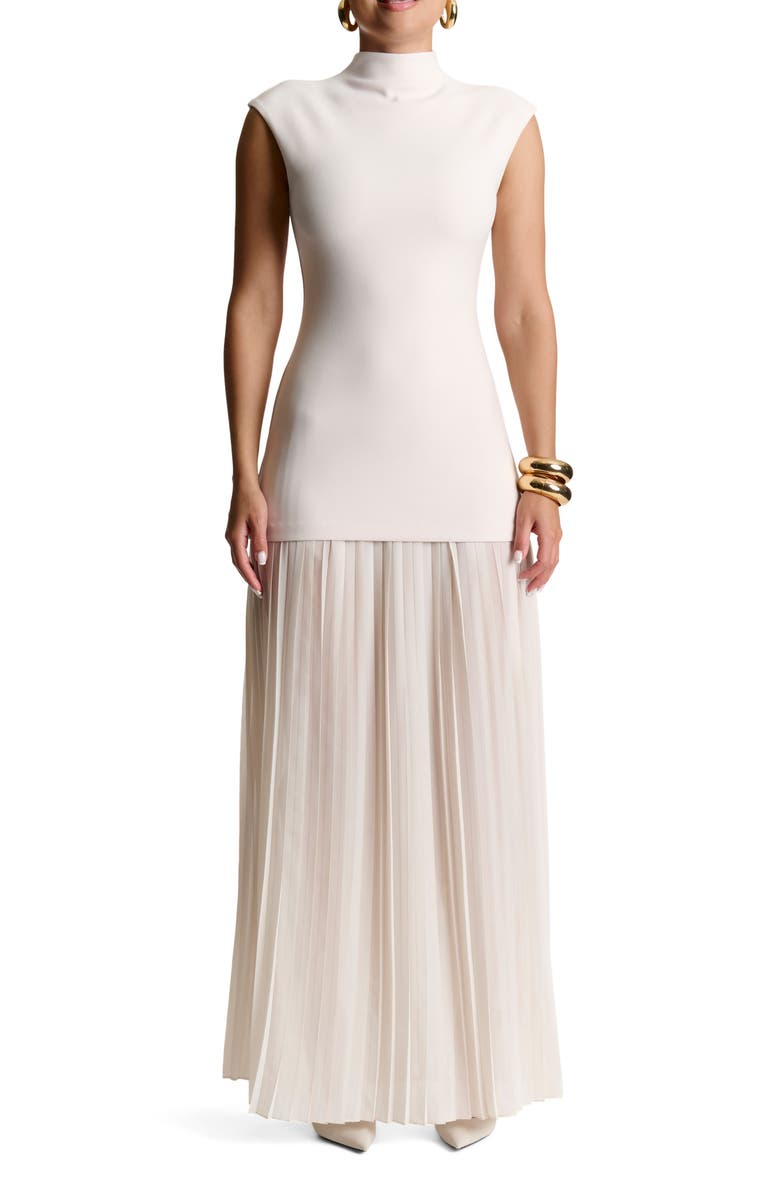 Naked Wardrobe Funnel Neck Mixed Media Maxi Dress, Main, color, Bone