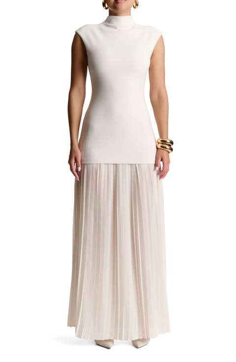 Funnel Neck Mixed Media Maxi Dress