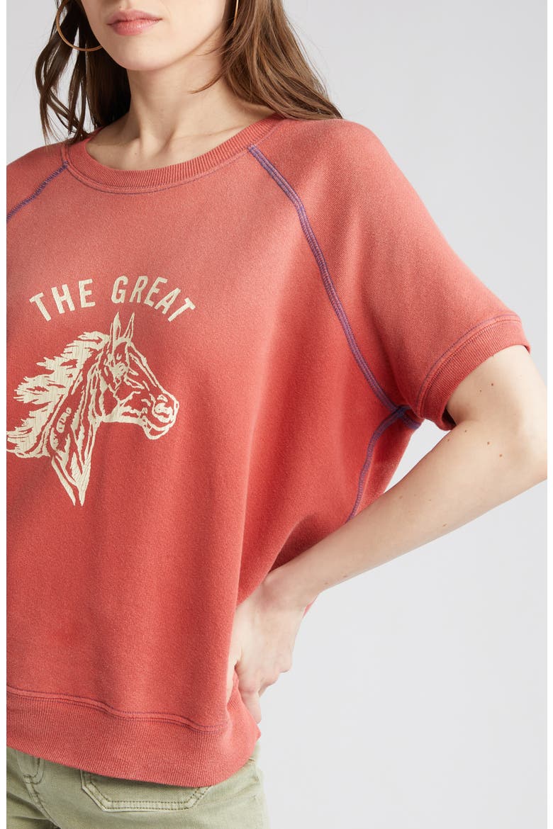 Bronco Short Sleeve Cotton Graphic Sweatshirt, Alternate, color, DOUBLE WASHED RED